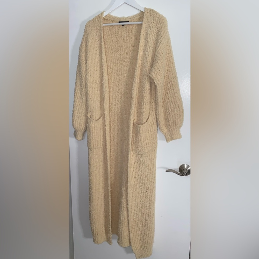 Hers & Mine SMALL S Soft Long Maxi Beige Loose Knit Open Cardigan Cottagecore